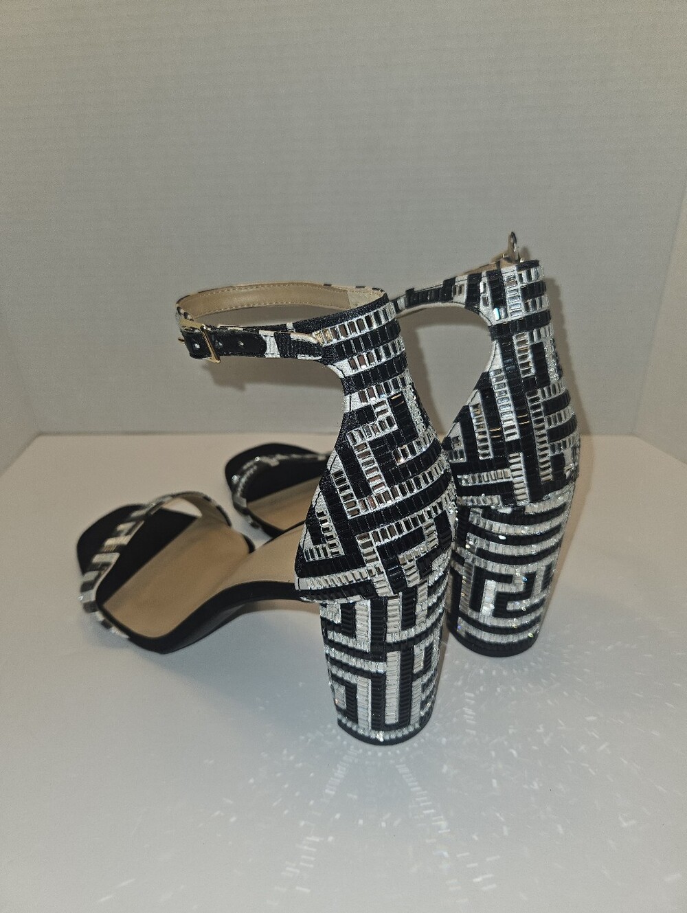 INC Women's Lexini Embellished Black & Silver Dressy Beaded Block Heel Size 12M